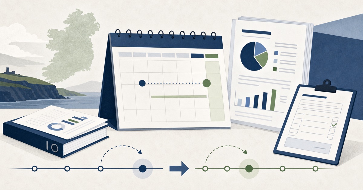 Irish company calendar and financial statements moving from an old accounting year-end to a new compliant date