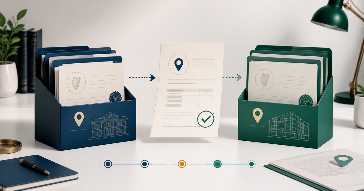 Irish company registered-office record changing between two addresses using a Form B2-style filing