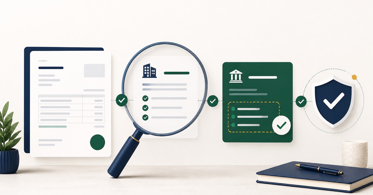 Invoice, Irish company record and bank-detail confirmation checked through a secure verification process