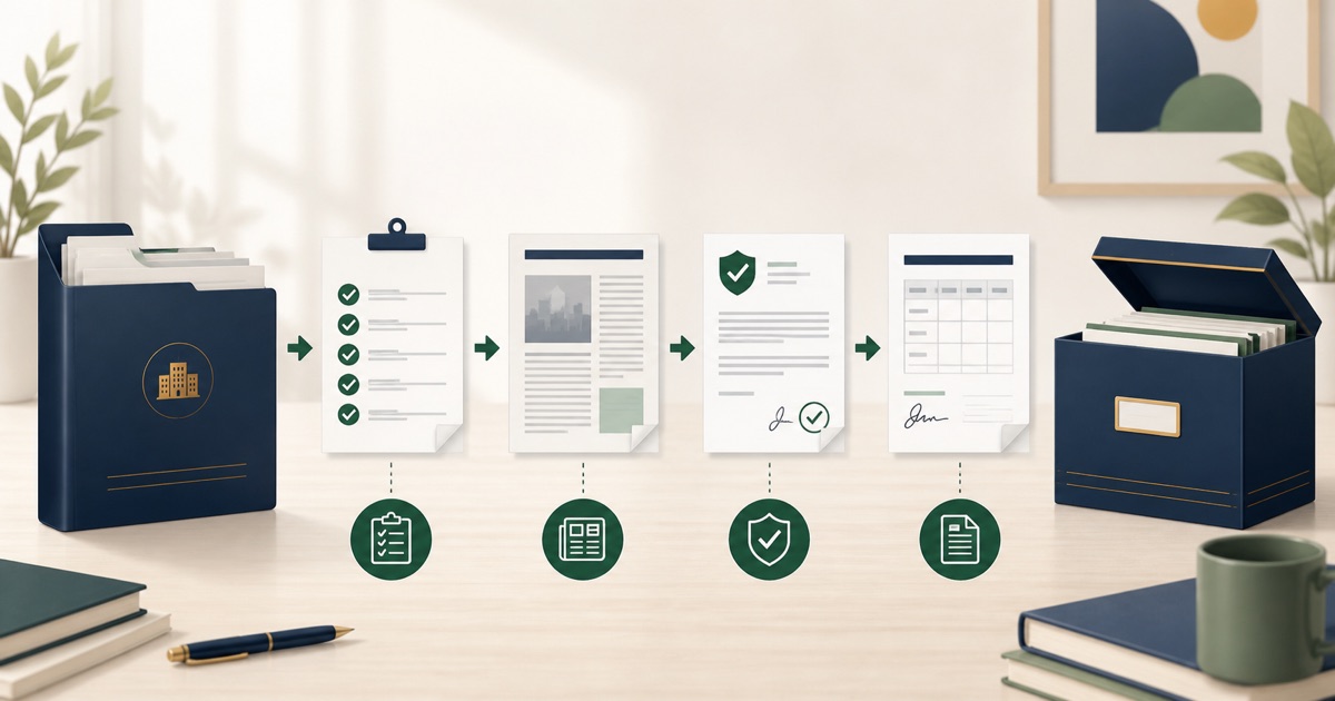 Irish voluntary company strike-off checklist with H15-style filing, tax letter and newspaper notice